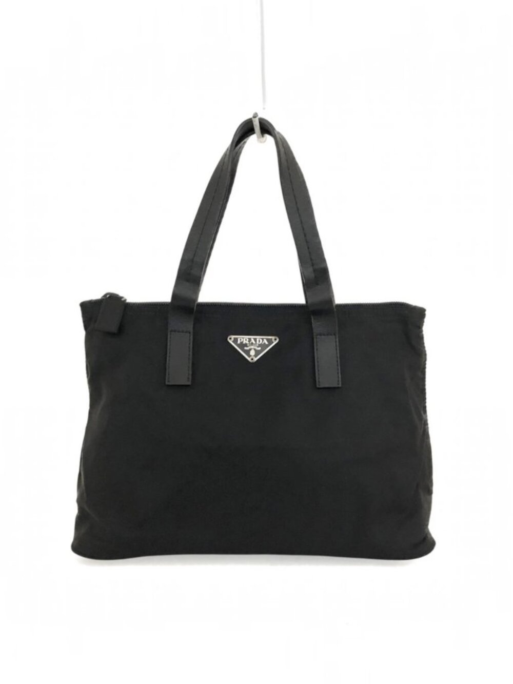 Prada Vintage Tessuto Nylon Small Tote Bag Black Leather Handles